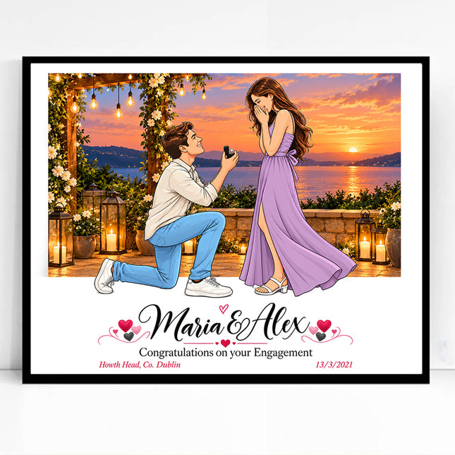 Love in Location CartoonMeNow Hand Drawn Caricature Engagement Gift