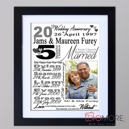 20th Wedding Anniversary Sentiment Frame