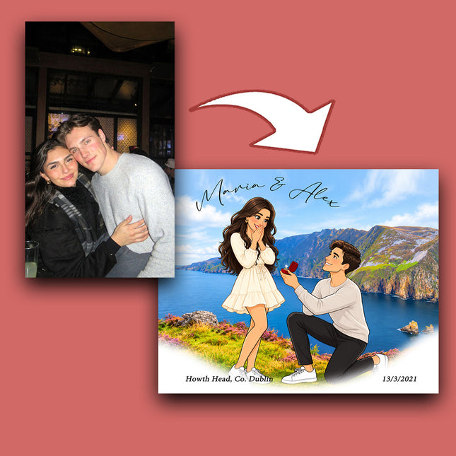 Love in Location CartoonMeNow Hand Drawn Caricature Engagement Gift