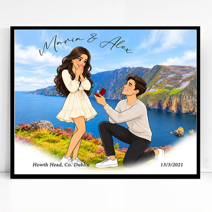 Love in Location CartoonMeNow Hand Drawn Caricature Engagement Gift