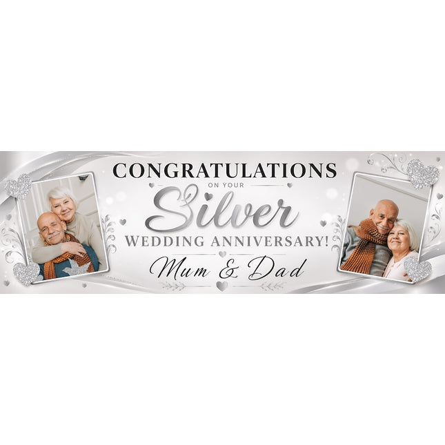 25th Silver Anniversary Personalised Photo Banner