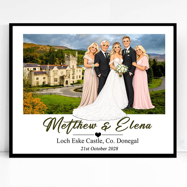 Our Wedding Family Porrait With Venue CartoonMeNow Hand Drawn Caricature
