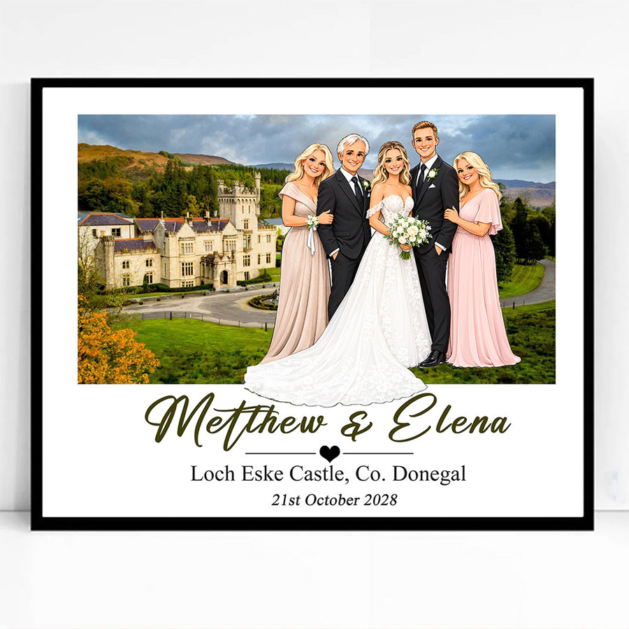 Our Wedding Family Porrait With Venue CartoonMeNow Hand Drawn Caricature