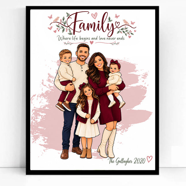Home is Where the Art Is CartoonMeNow Hand Drawn Caricature Family Portrait