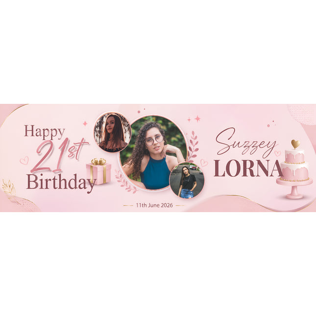 Cake & Presents 21st Birthday Party Personalised Photo Banner