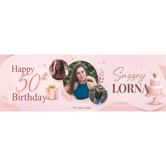 Cake & Presents 50th Birthday Party Personalised Photo Banner
