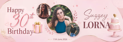 Cake & Presents 30th Birthday Party Personalised Photo Banner