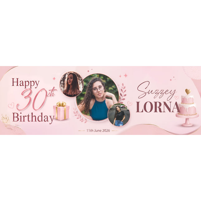 Cake & Presents 30th Birthday Party Personalised Photo Banner