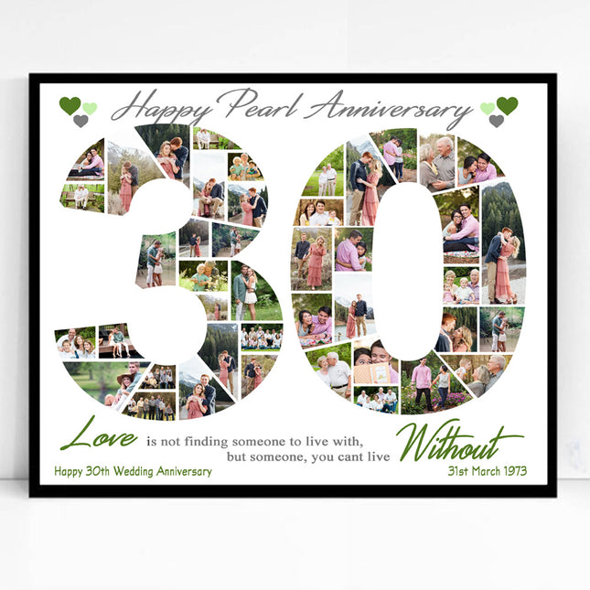 30th Wedding Anniversary Photo Collage – Framed Pearl Anniversary Gift