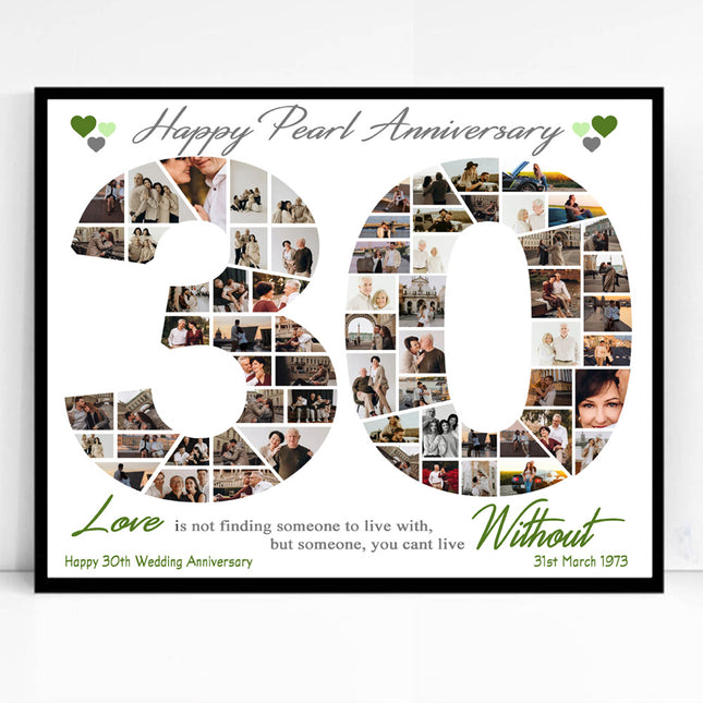 30th Wedding Anniversary Photo Collage – Framed Pearl Anniversary Gift