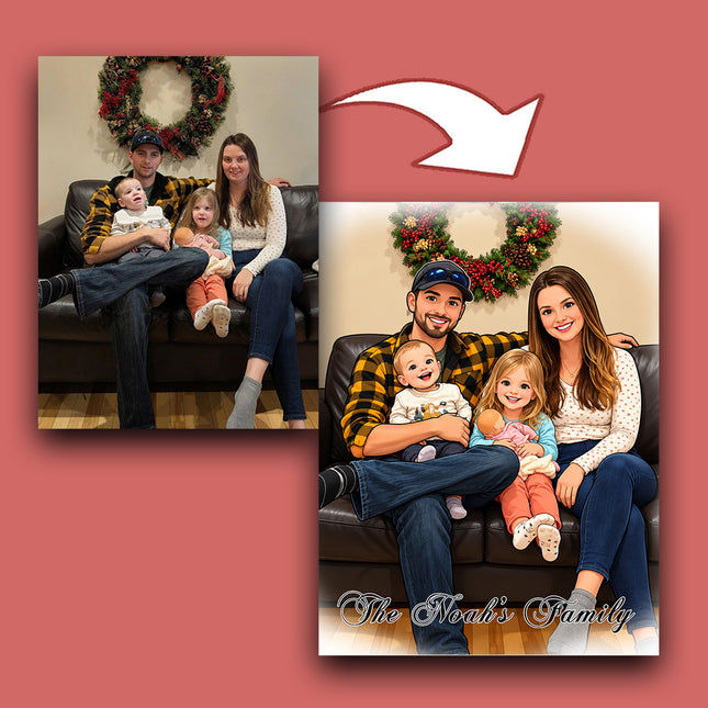 Home is Where the Art Is CartoonMeNow Hand Drawn Caricature Family Portrait