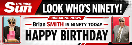 90th Birthday Irish Sun Headlines Personalised Birthday Photo Banner