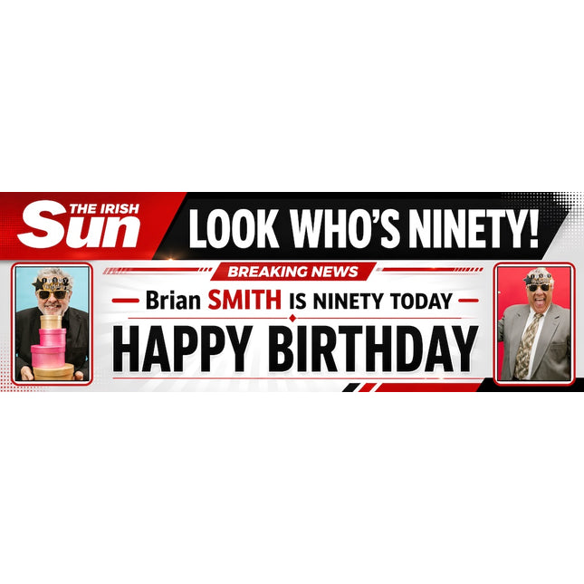 90th Birthday Irish Sun Headlines Personalised Birthday Photo Banner
