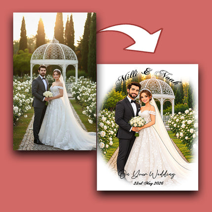 Our Wedding Day Full Body CartoonMeNow Hand Drawn Caricature Portrait Wedding Gift
