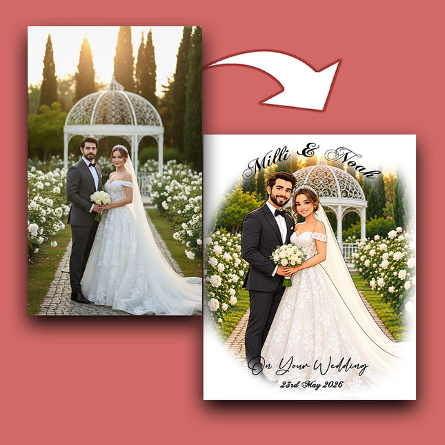 Our Wedding Day Full Body CartoonMeNow Hand Drawn Caricature Portrait Wedding Gift
