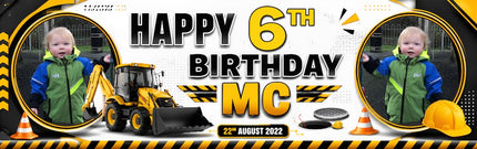 Construction Themed Personalised Photo Birthday Banner