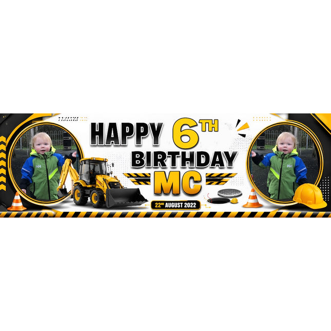Construction Themed Personalised Photo Birthday Banner