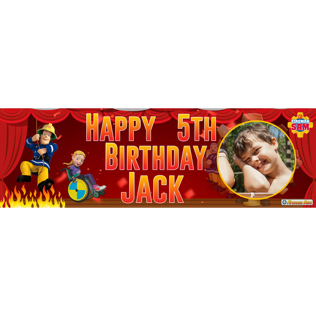 Sound the Sirens It's A Fireman Sam Birthday Personalised Photo Banner