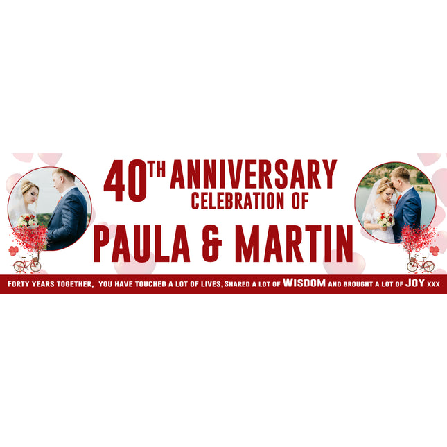 40th Ruby Wedding Anniversary Heart Personalised Banner