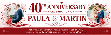 40th Ruby Wedding Anniversary Heart Personalised Banner