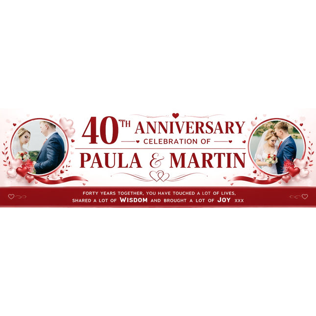 40th Ruby Wedding Anniversary Heart Personalised Banner