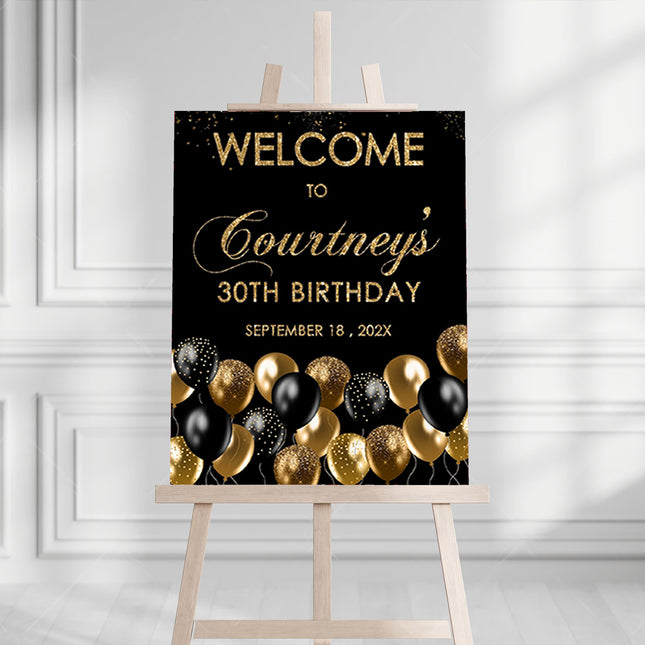 Black & Gold Birthday Surprise Personalised Welcome Board