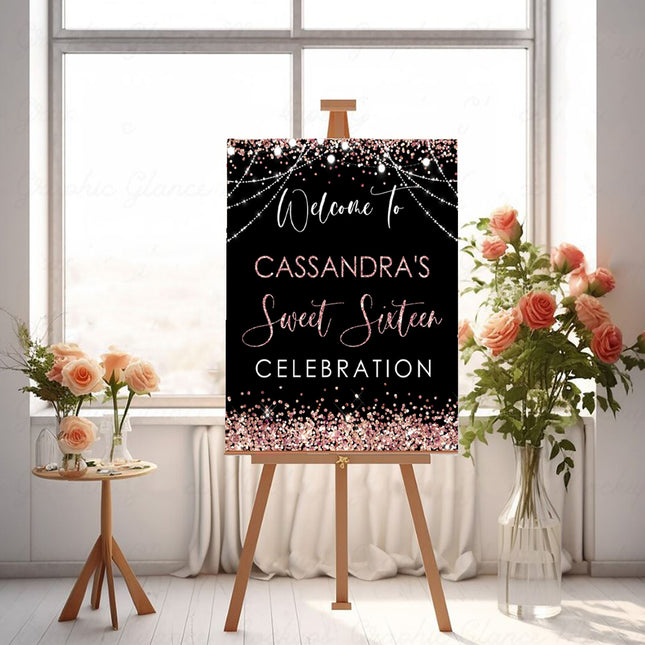 Rose Gold Sparkle Personalised Welcome Board