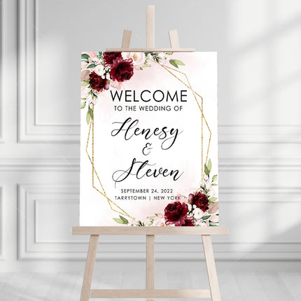 Gold Framed Rose Floral Personalised Welcome Board