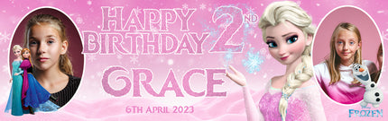 Frozen Fantasia Pink Personalised Photo Birthday Banner