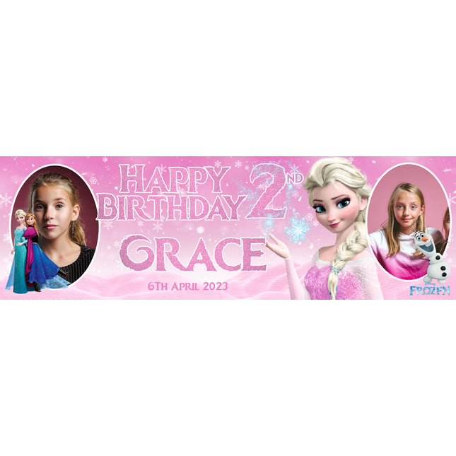 Frozen Fantasia Pink Personalised Photo Birthday Banner