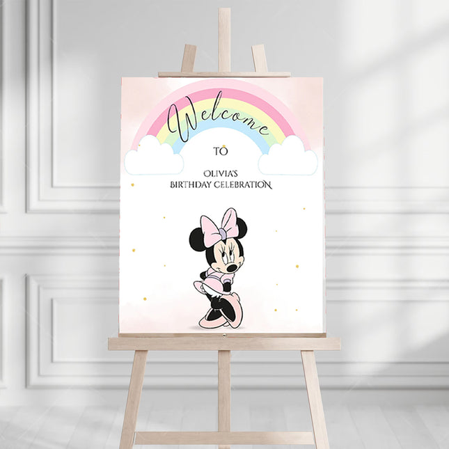 Rainbow Minnie Mouse Personalised Birthday Welcome Board