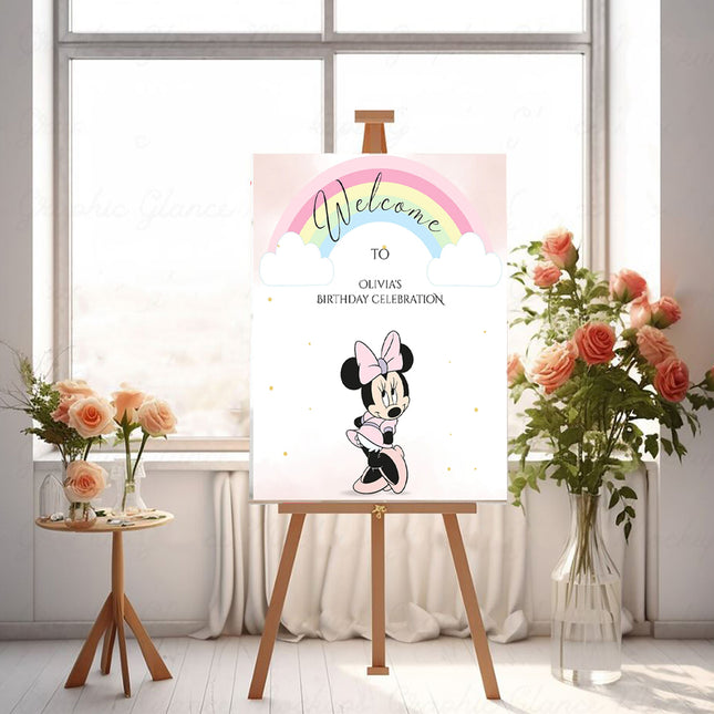 Rainbow Minnie Mouse Personalised Birthday Welcome Board