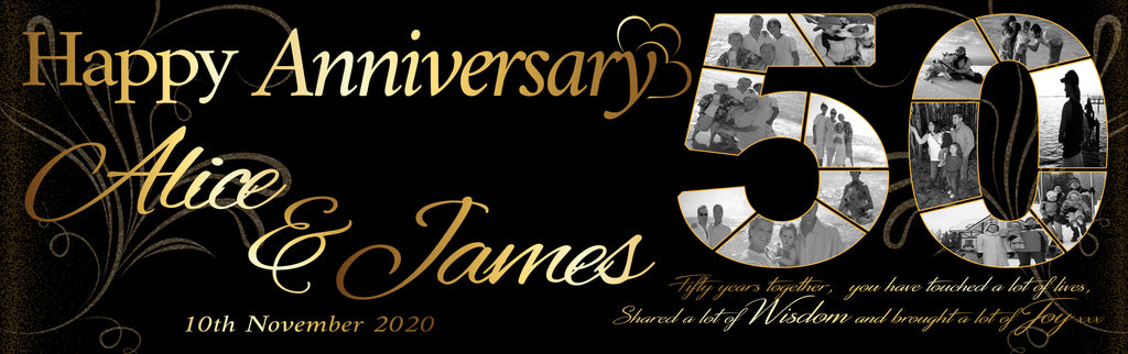 50th Photo Collage Wedding Anniversary Party Personalised Banner