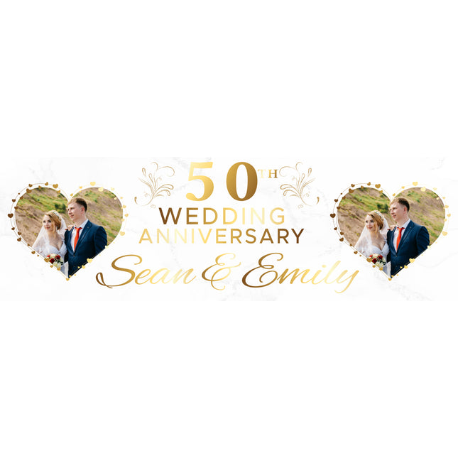 50th White & Gold Anniversary Personalised Banner