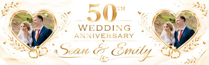 50th White & Gold Anniversary Personalised Banner