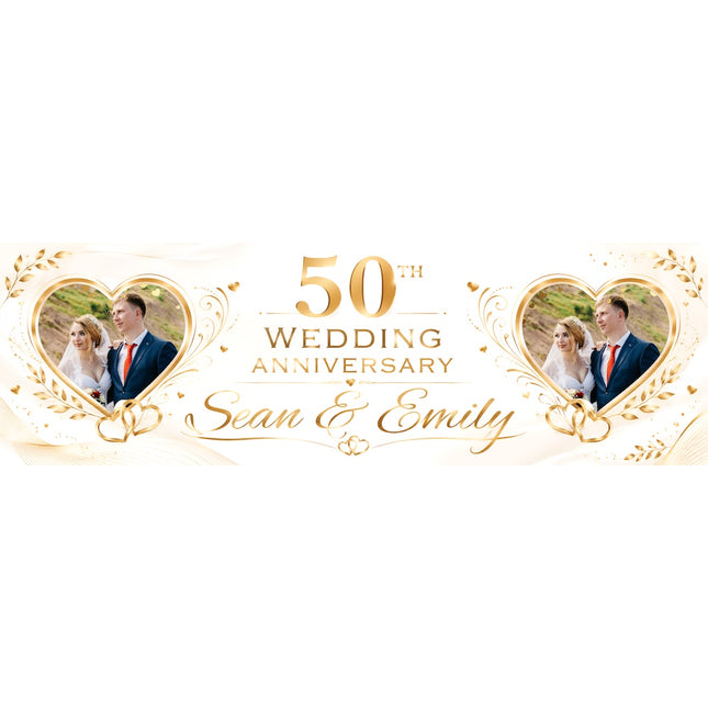 50th White & Gold Anniversary Personalised Banner