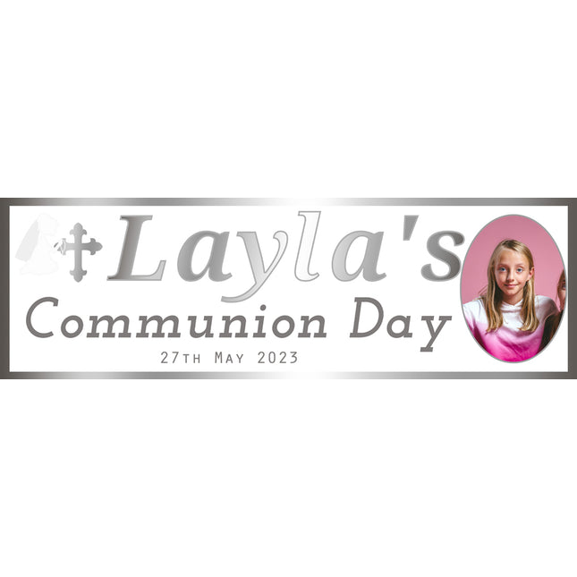 Silver First Holy Communion Personalised Photo Banner