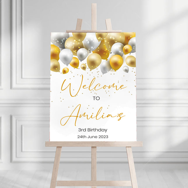 White & Gold Birthday Surprise Personalised Welcome Board