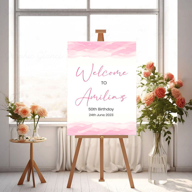 Cloudy By Pink Birthday Welcome Board