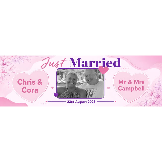 Just Married Love Hearts Personalised Photo Banner