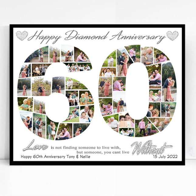 60th Wedding Anniversary Photo Collage Framed Diamond Anniversary Gift