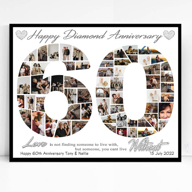 60th Wedding Anniversary Photo Collage Framed Diamond Anniversary Gift