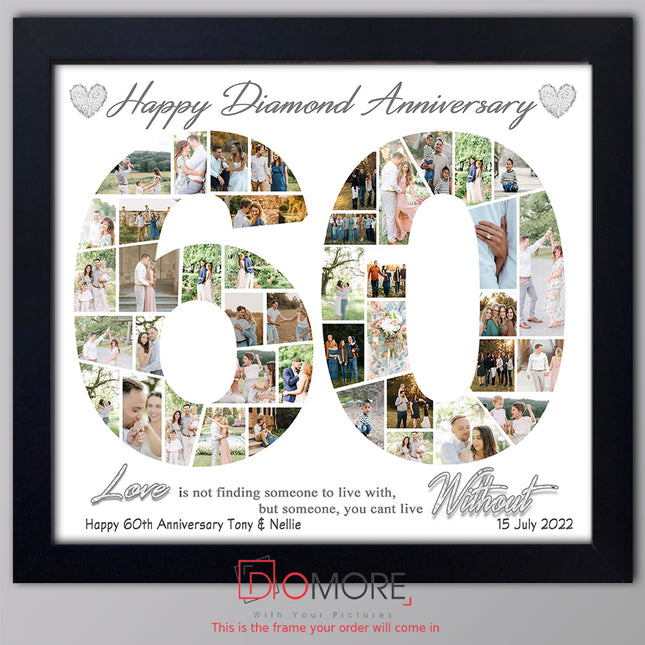 60th Wedding Anniversary Photo Collage Framed Diamond Anniversary Gift