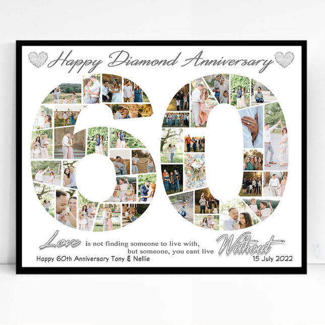 60th Wedding Anniversary Photo Collage Framed Diamond Anniversary Gift