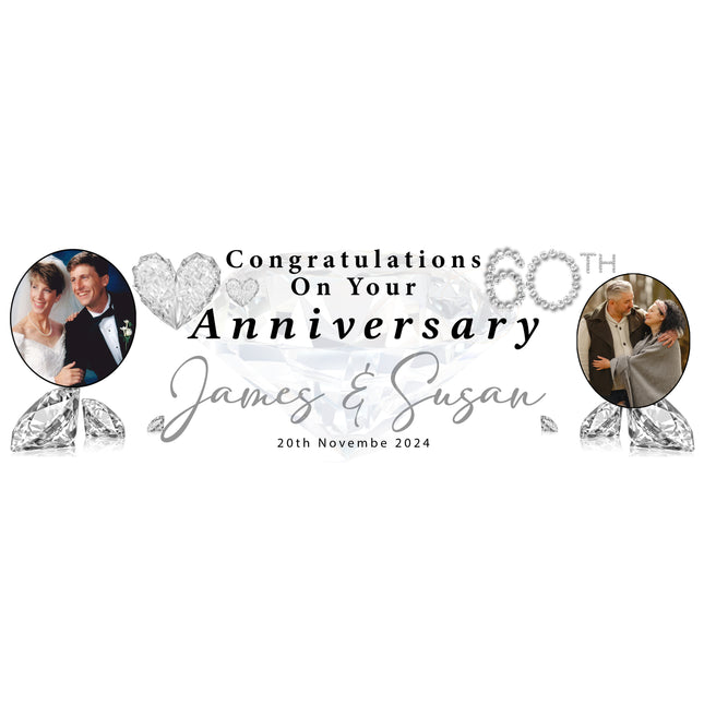 60th Diamond Wedding Anniversary Personalised Party Banner