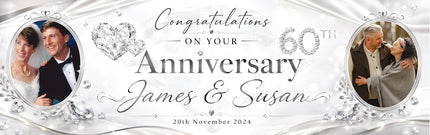 60th Diamond Wedding Anniversary Personalised Party Banner