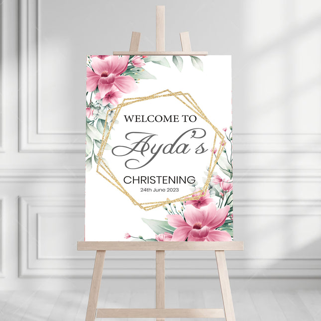 Gold Framed Pink Rose Personalised Welcome Board