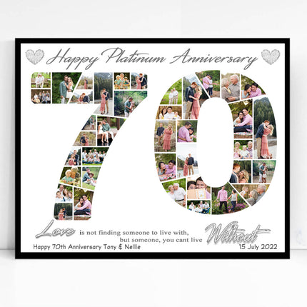 70th Wedding Anniversary Photo Collage – Framed Diamond Anniversary Gift