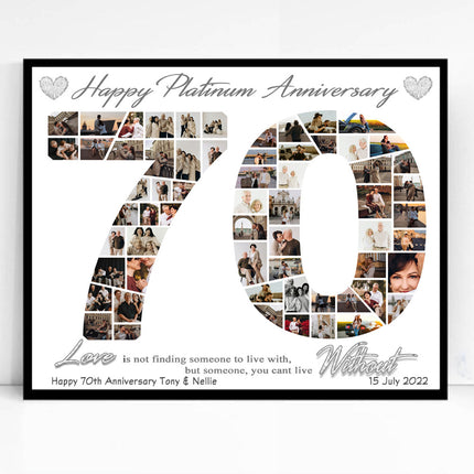 70th Wedding Anniversary Photo Collage – Framed Diamond Anniversary Gift