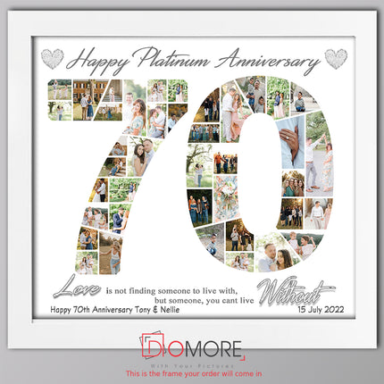 70th Wedding Anniversary Photo Collage – Framed Diamond Anniversary Gift